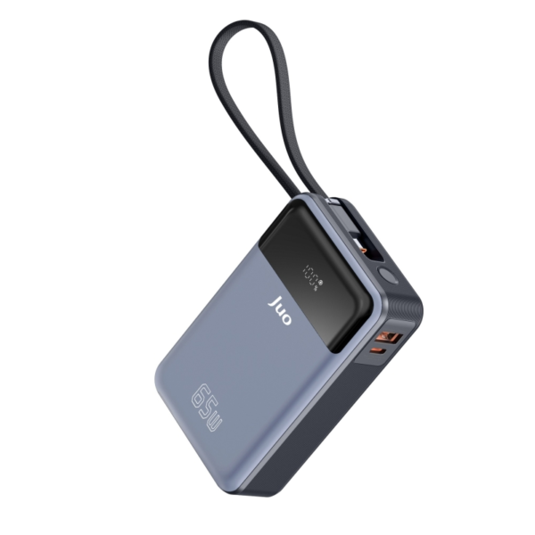 Juo 20000mAh 65W LED Ekranlı USB-A + Type-C Kablolu Taşınabilir Hızlı Şarj Cihazı Powerbank