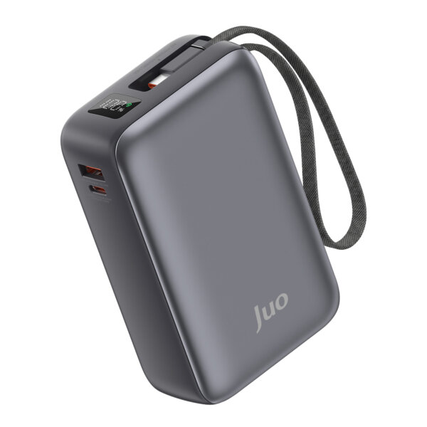 Juo 30000mAh 65W LED Ekranlı USB-A + Type-C Dahili Kablolu Powerbank Taşınabilir PD Hızlı Şarj Cihazı