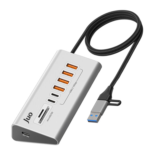 Juo JH432 Type-C ve USB-A 8 Portlu 4*USB-A 2*Type-C 10Gbps USB Hub Çoklayıcı SD/MicroSD Kart Okuyucu Dönüştürücü Hub