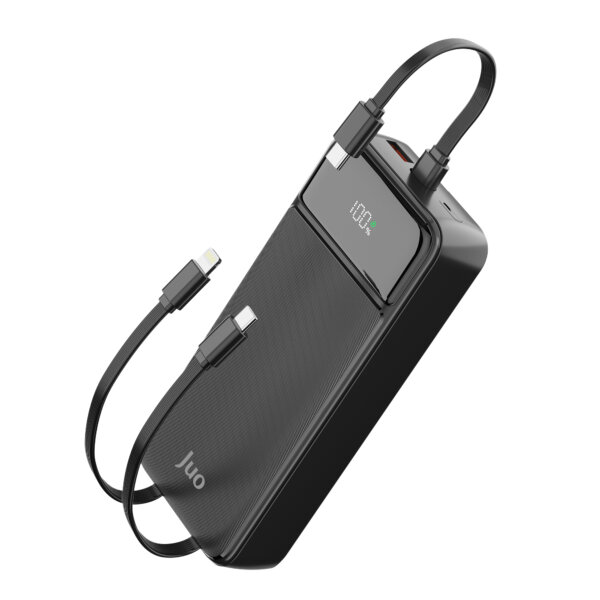 Juo 20000mAh 22.5W Led Ekranlı Lightning ve Type-C Kablolu Powerbank Taşınabilir Hızlı Şarj Cihazı Siyah